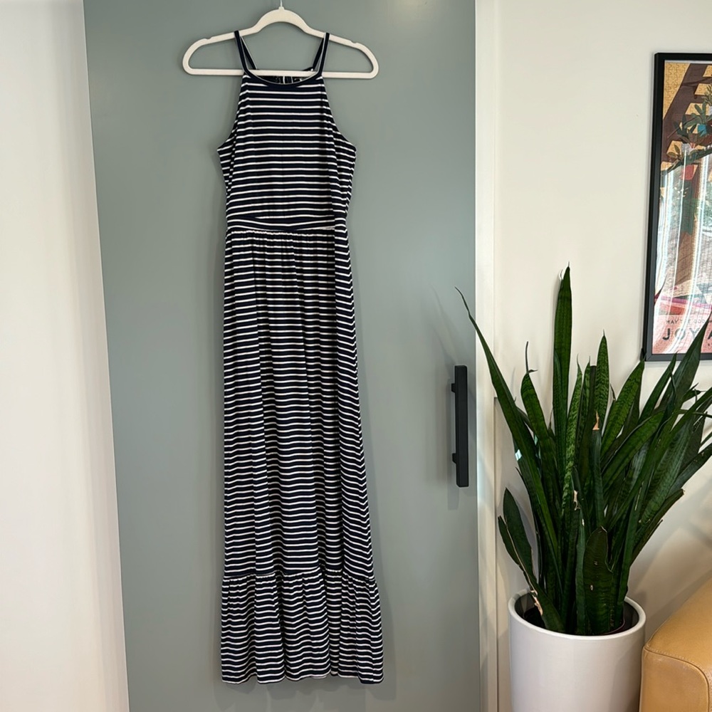 Old Navy white and Navy Blue Striped Halter Maxi Dress